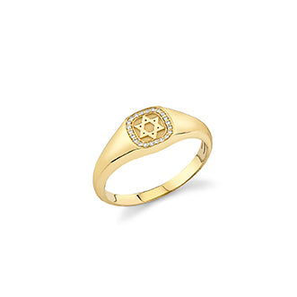 Men's Collection Gold & Diamond Star Of David Icon Signet Ring - Sydney Evan Fine Jewelry