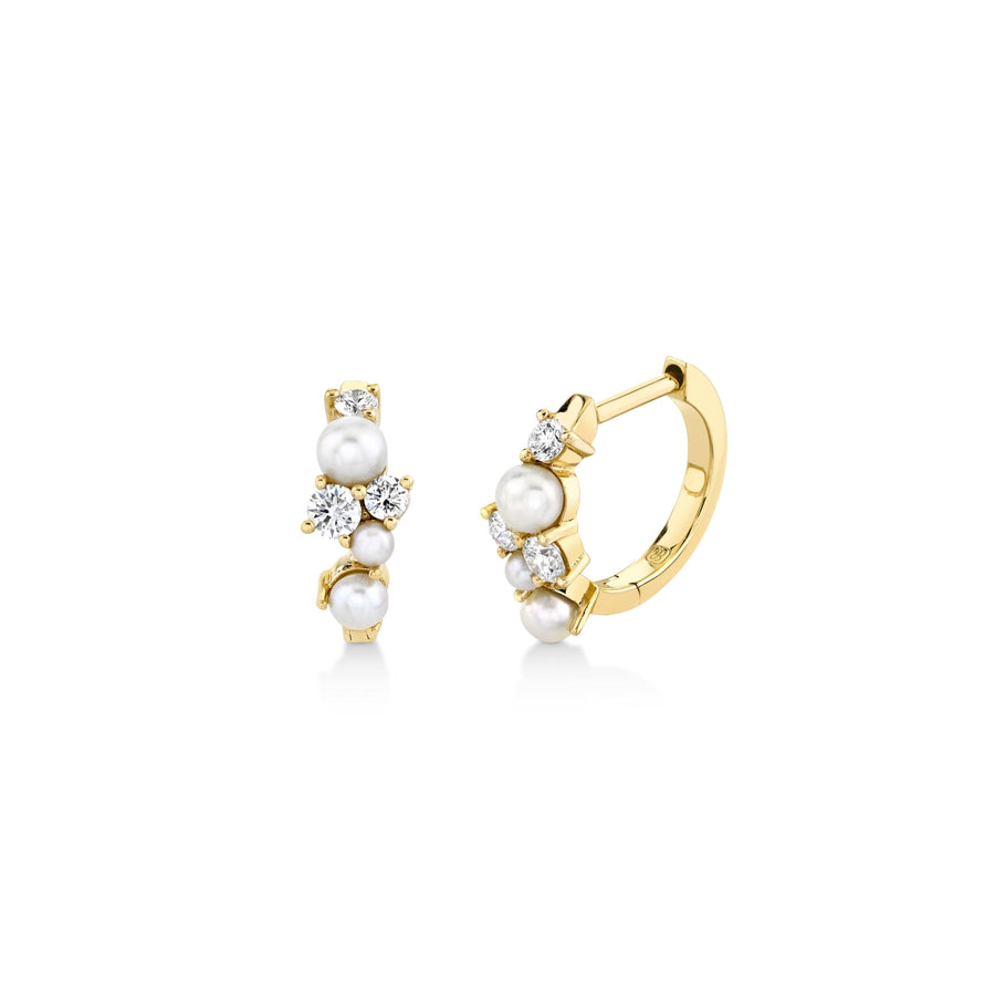 Gold & Diamond Pearl Cocktail Huggie Hoops - Sydney Evan Fine Jewelry