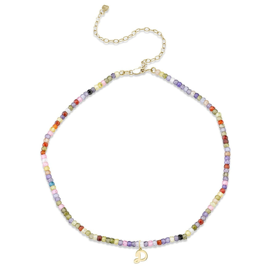 Pure Gold Tiny Initial Rainbow Zircon Choker - Sydney Evan Fine Jewelry