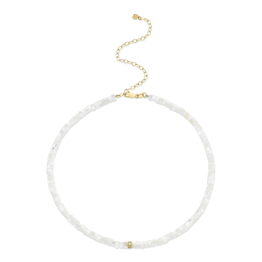 Gold & Diamond Rondelle Mother Of Pearl Heishi Choker - Sydney Evan Fine Jewelry