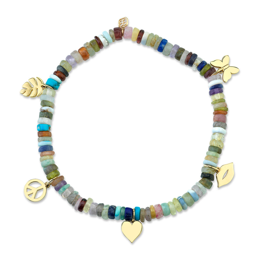 Pure Gold Tiny Multi-Charm on Rainbow Heishi - Sydney Evan Fine Jewelry