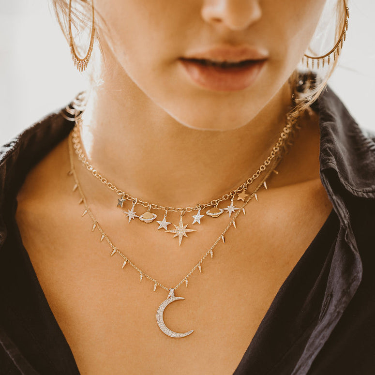 Gold & Diamond Stars & Planets Multi-Charm Necklace - Sydney Evan Fine Jewelry
