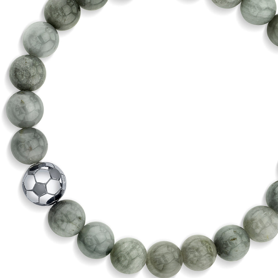 Men's Collection White Gold Soccer Ball Bead on Grey Cat's Eye - Sydney Evan Fine Jewelry