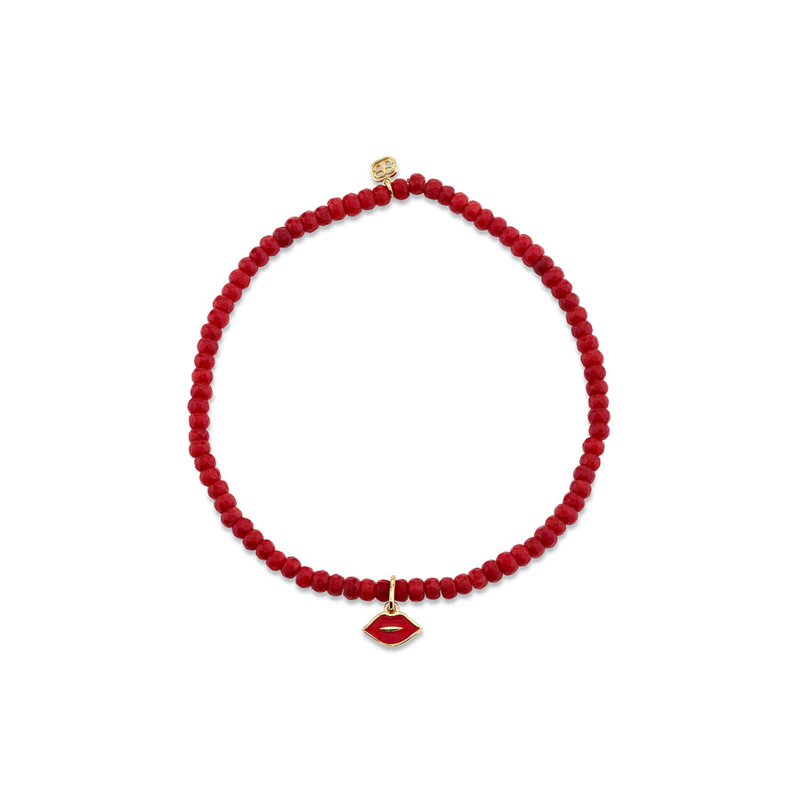 Gold & Enamel Tiny Lips on Red Bamboo Coral - Sydney Evan Fine Jewelry