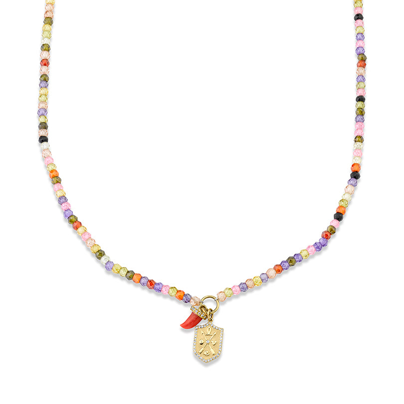 Gold & Diamond Love Crest & Horn Rainbow Zircon Necklace - Sydney Evan Fine Jewelry