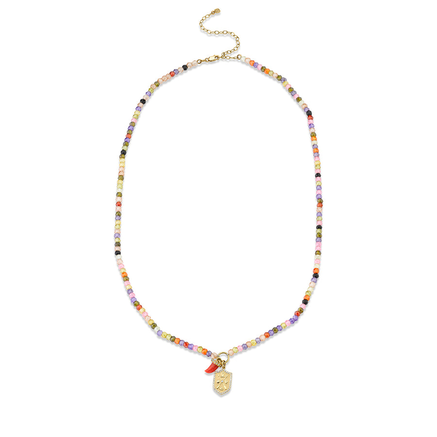 Gold & Diamond Love Crest & Horn Rainbow Zircon Necklace - Sydney Evan Fine Jewelry