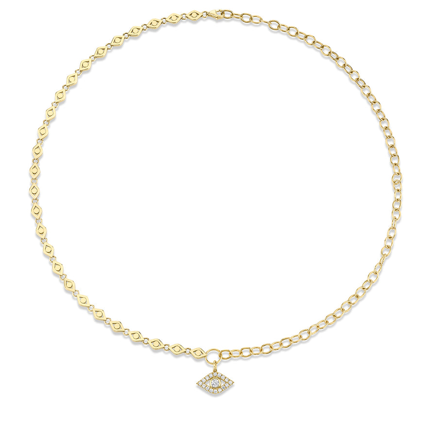 Gold & Diamond Evil Eye on Evil Eye Link & Oval Cable Chain Necklace - Sydney Evan Fine Jewelry