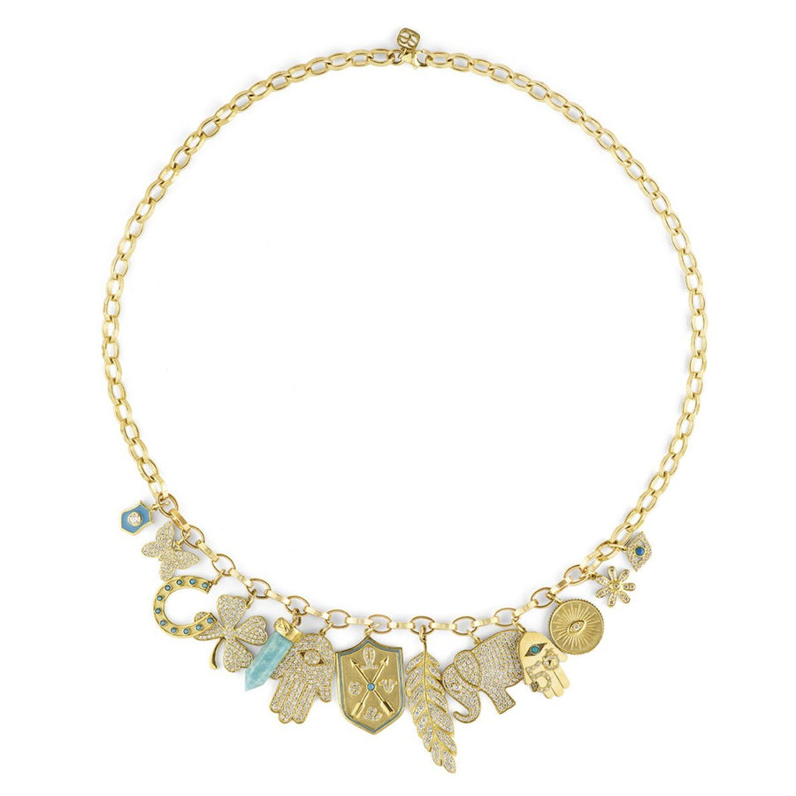 Gold & Diamond Turquoise Multi-Charm Necklace - Sydney Evan Fine Jewelry