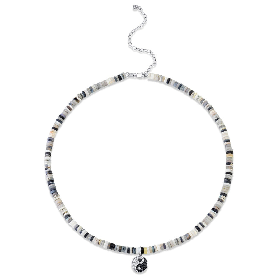 White Gold & Diamond Yin Yang Multi Grey Opal Heishi Necklace - Sydney Evan Fine Jewelry