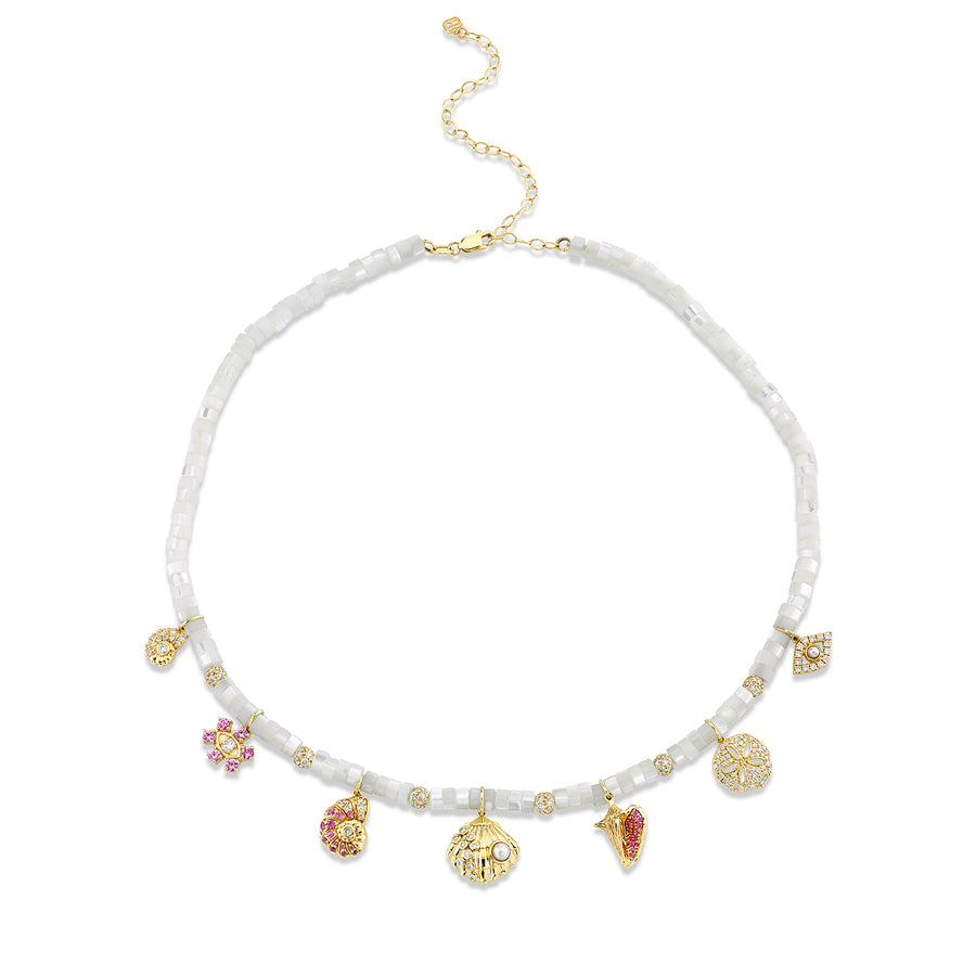 Gold & Diamond Sea Treasures Mother of Pearl Heishi Necklace - Sydney Evan Fine Jewelry