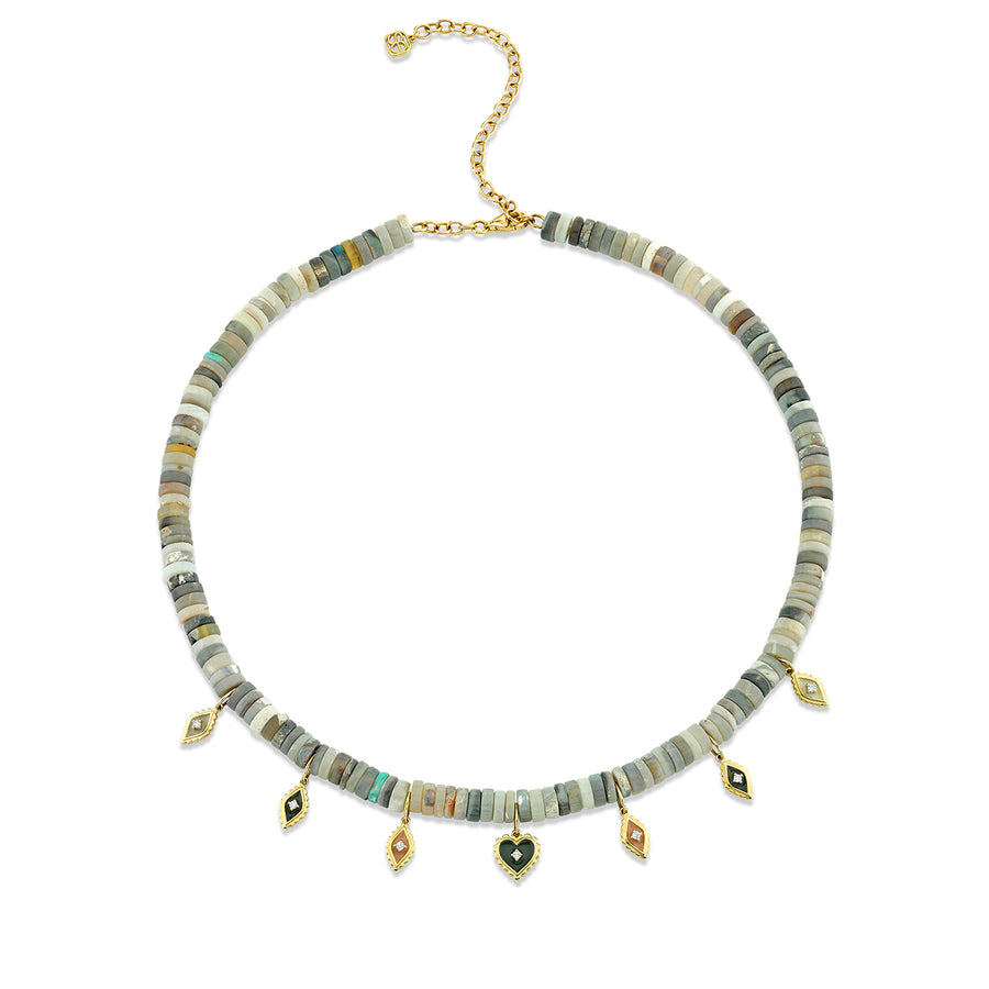 Gold & Diamond Scallop Multi-Charm Opal Heishi Necklace - Sydney Evan Fine Jewelry