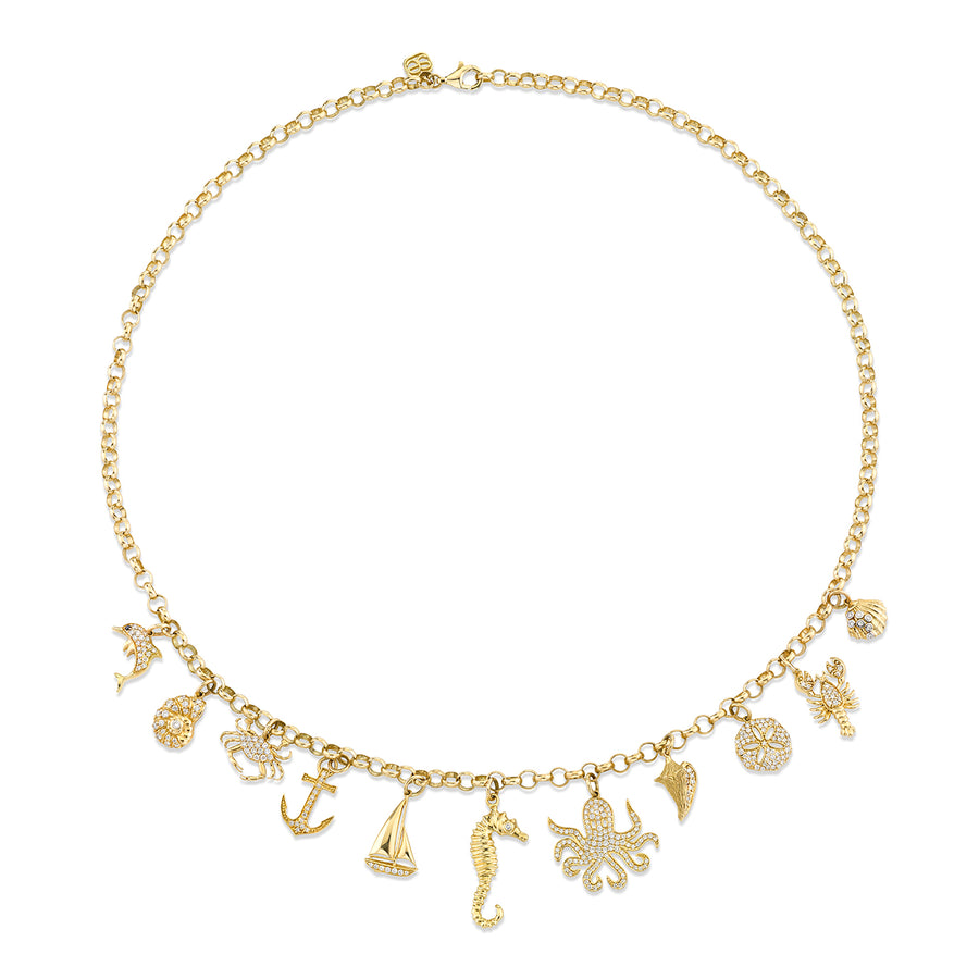 Gold & Diamond Sea Life Multi Charm Necklace - Sydney Evan Fine Jewelry