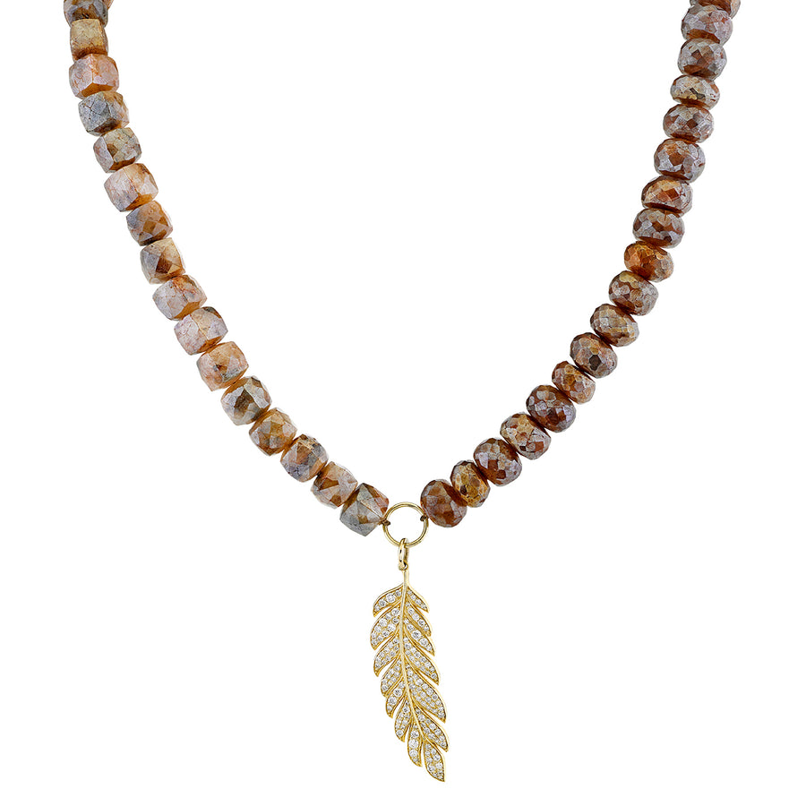 Gold & Diamond Large Feather on Quartz & Labradorite Necklace - Sydney Evan Fine Jewelry