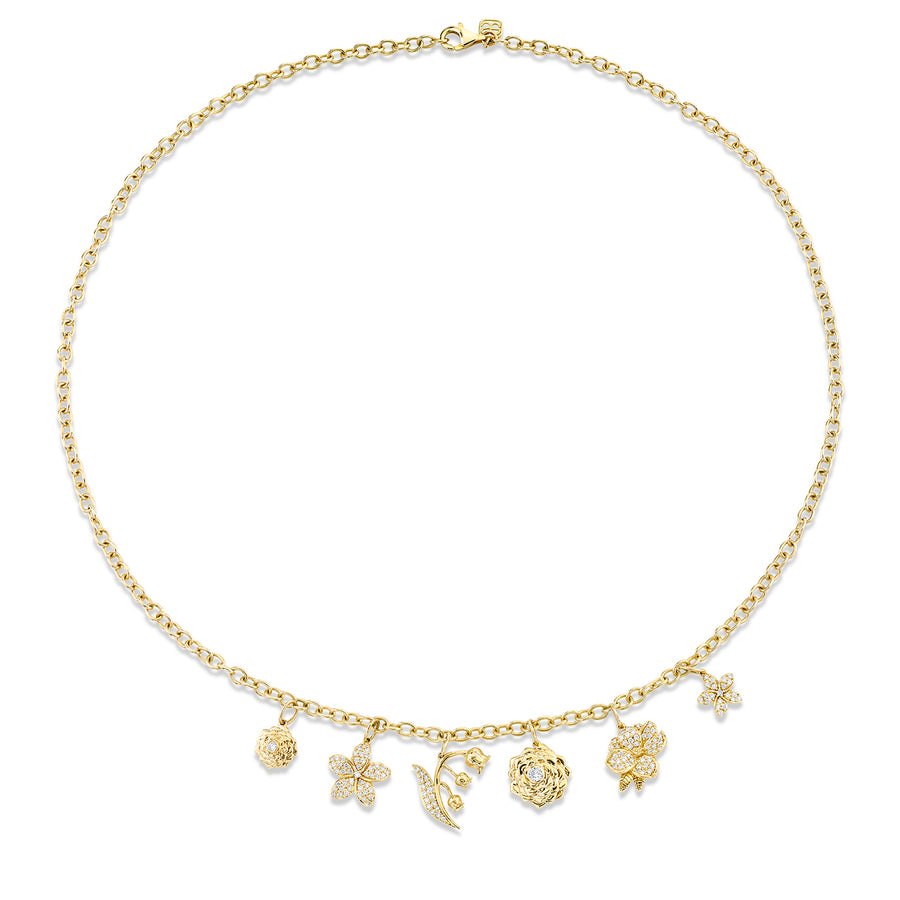 Gold & Diamond Floral Multi-Charm Necklace - Sydney Evan Fine Jewelry