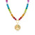 Gold & Rainbow Evil Eye Luck Coin Jade Necklace