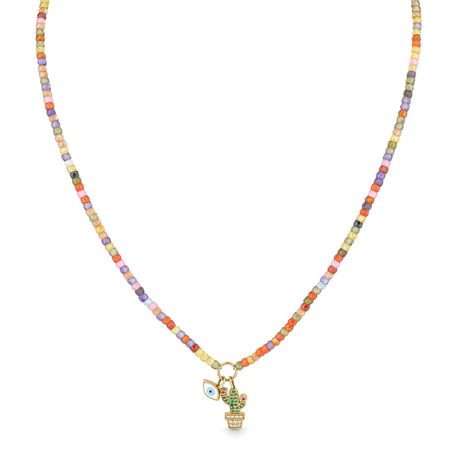 Gold & Diamond Cactus & Evil Eye Multi Color Zircon Necklace - Sydney Evan Fine Jewelry