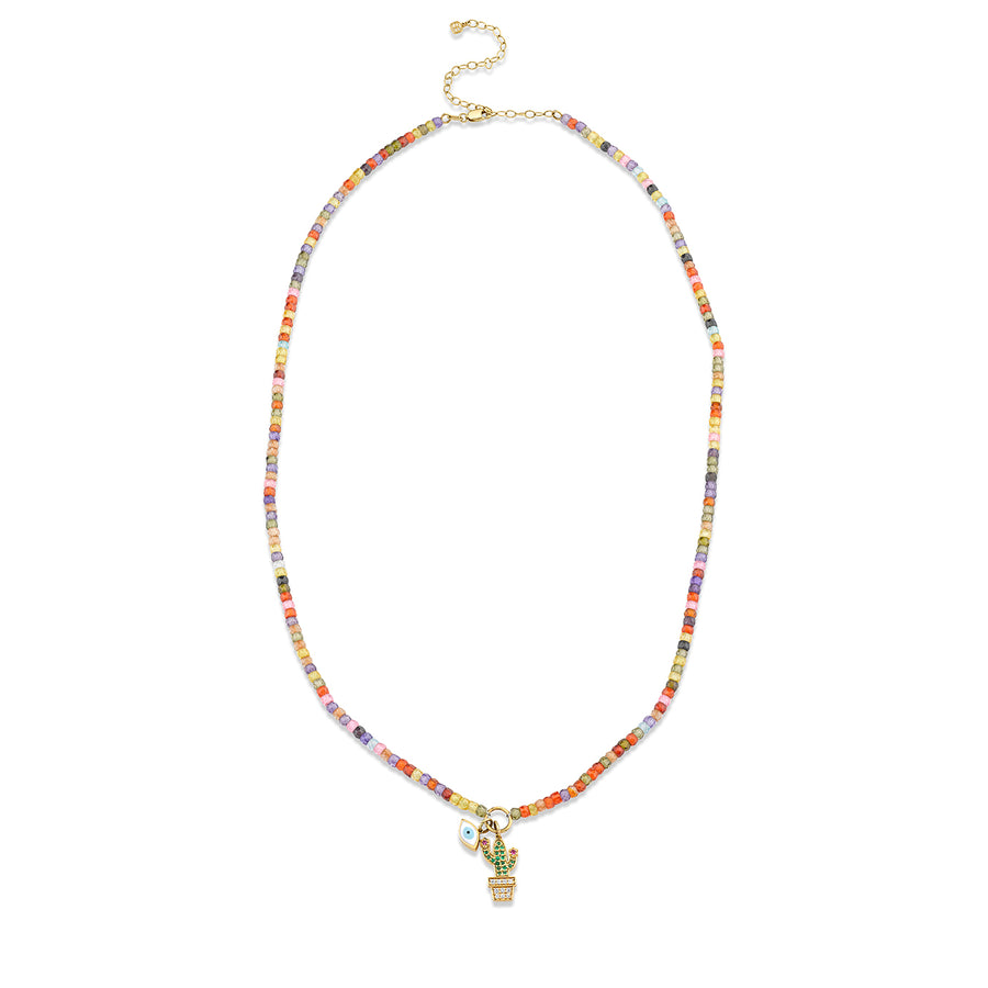 Gold & Diamond Cactus & Evil Eye Multi Color Zircon Necklace - Sydney Evan Fine Jewelry