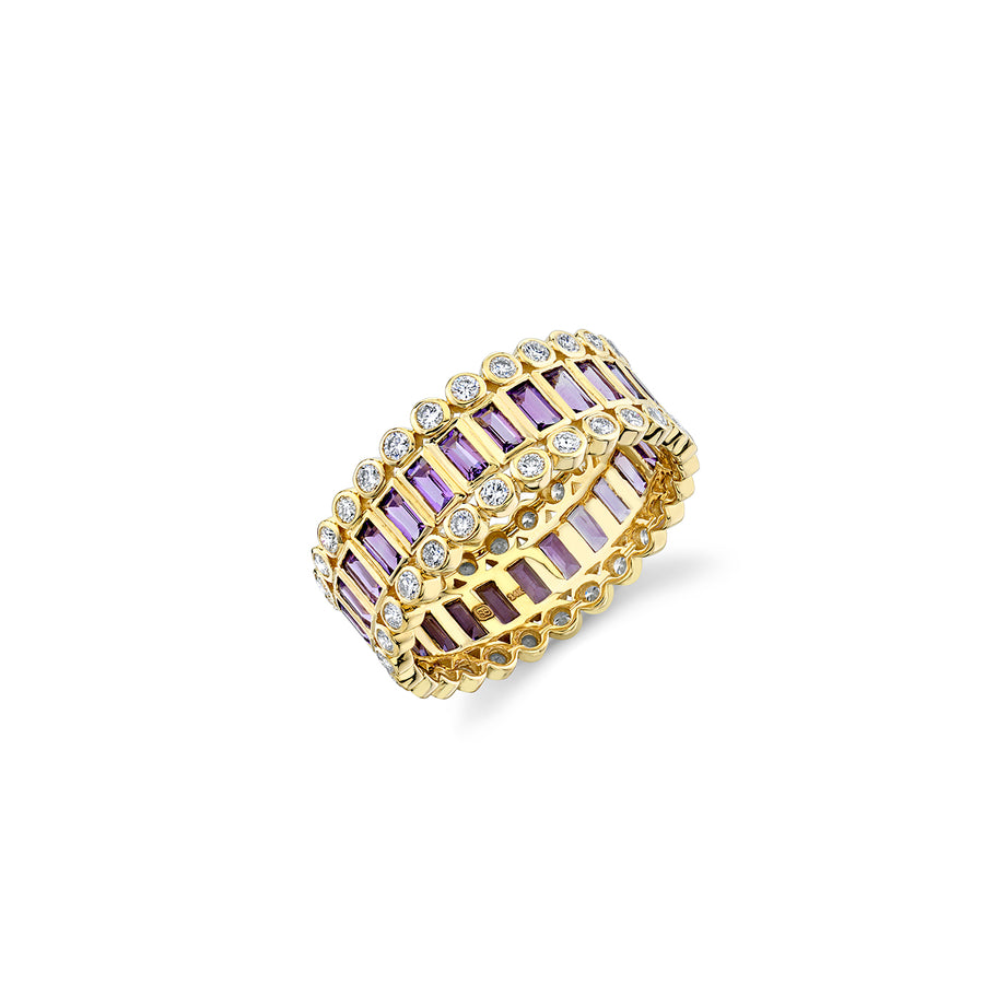 Gold Baguette & Round Bezel Stacked Eternity Ring - Sydney Evan Fine Jewelry