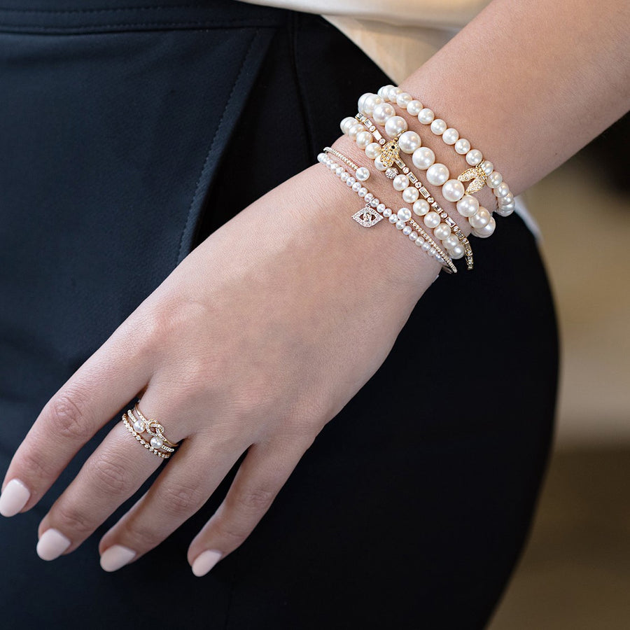 Gold & Diamond Baguette and Round Bezel Eternity Bracelet - Sydney Evan Fine Jewelry