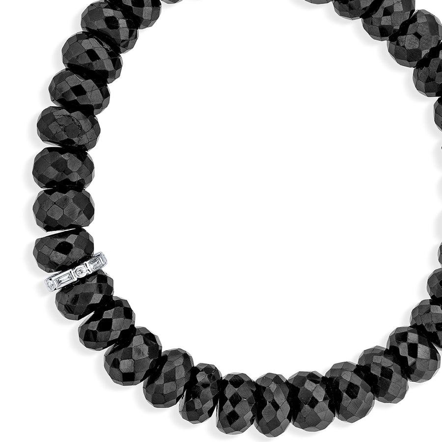 Gold & Diamond Baguette Rondelle on Black Spinel - Sydney Evan Fine Jewelry