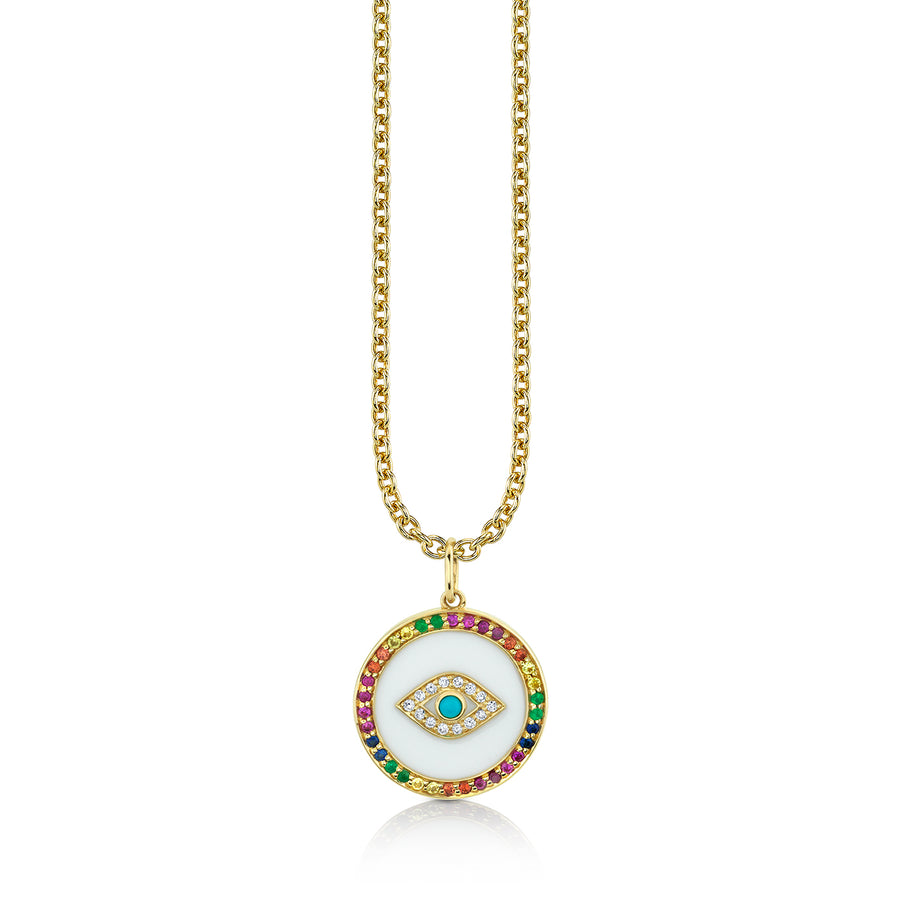 Gold & Diamond Enamel Evil Eye Medallion Charm - Sydney Evan Fine Jewelry