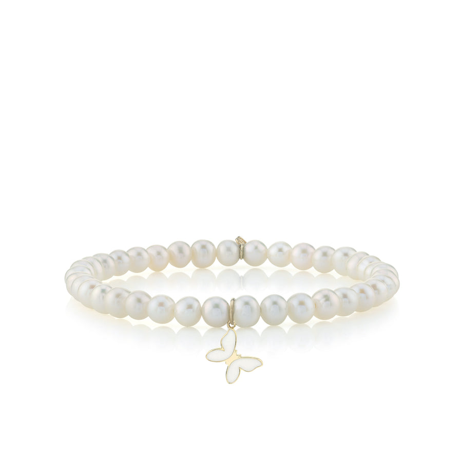 Gold & Cream Enamel Small Butterfly on Pearls - Sydney Evan Fine Jewelry