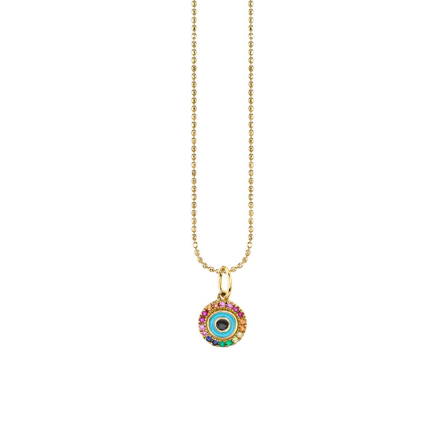 Gold & Rainbow Small Enamel Round Evil Eye Charm - Sydney Evan Fine Jewelry