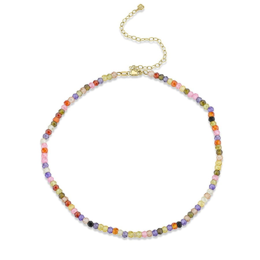 Gold & Diamond Small Rondelle Rainbow Zircon Choker - Sydney Evan Fine Jewelry