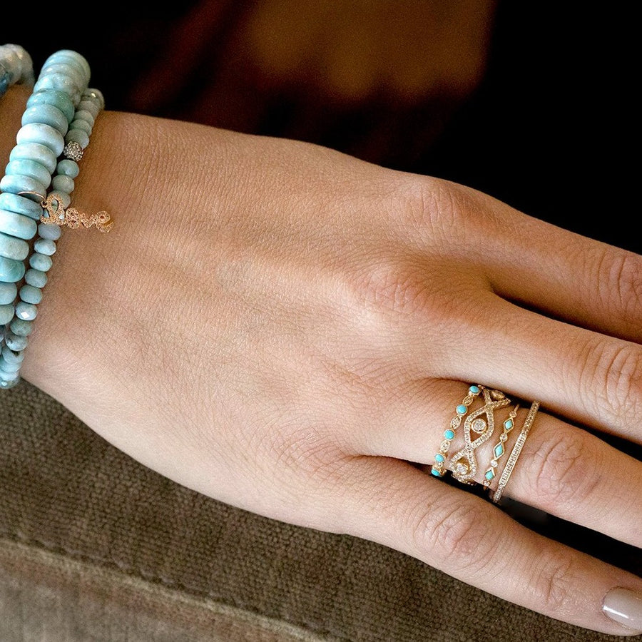 Gold Triple Turquoise & Diamond Bezel Ring - Sydney Evan Fine Jewelry