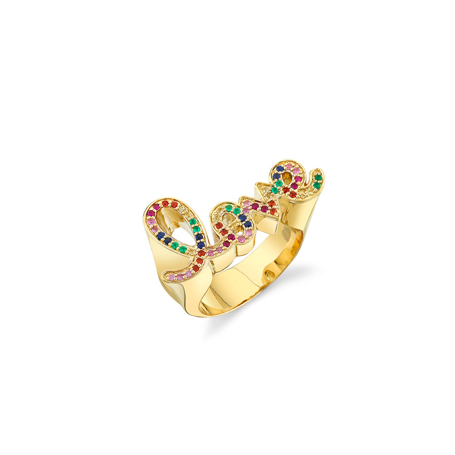 Gold & Rainbow Love Script Block Signet Ring - Sydney Evan Fine Jewelry