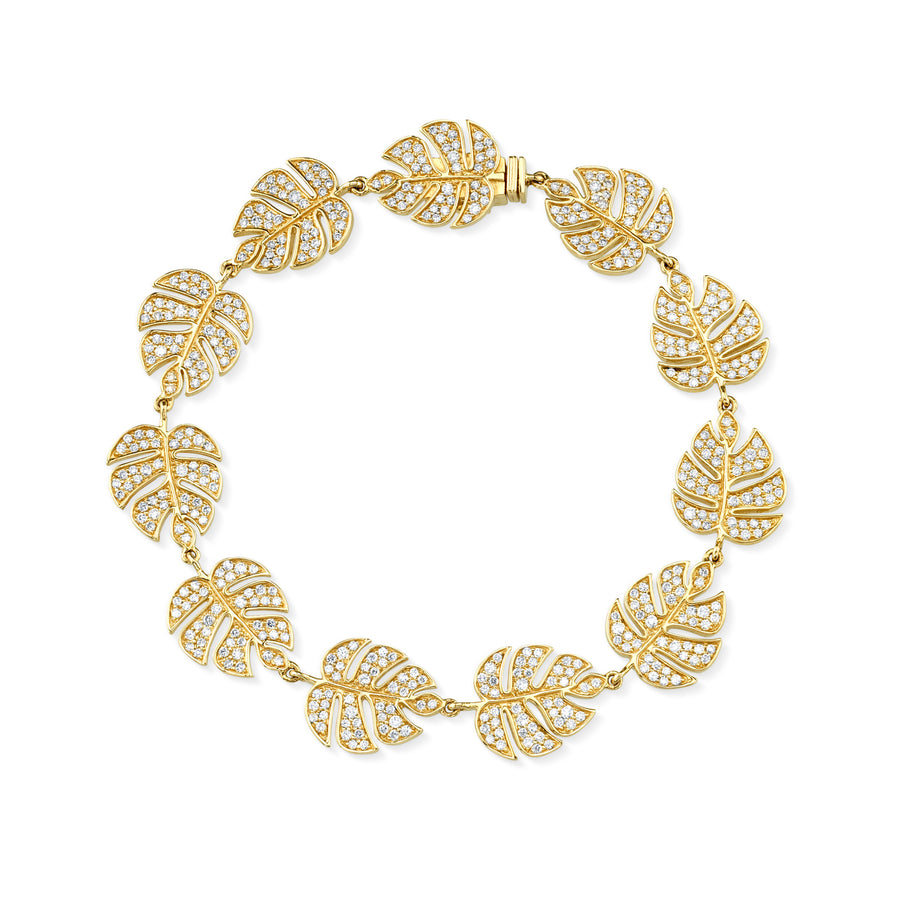Gold & Diamond Large Monstera Leaf Eternity Bracelet - Sydney Evan Fine Jewelry