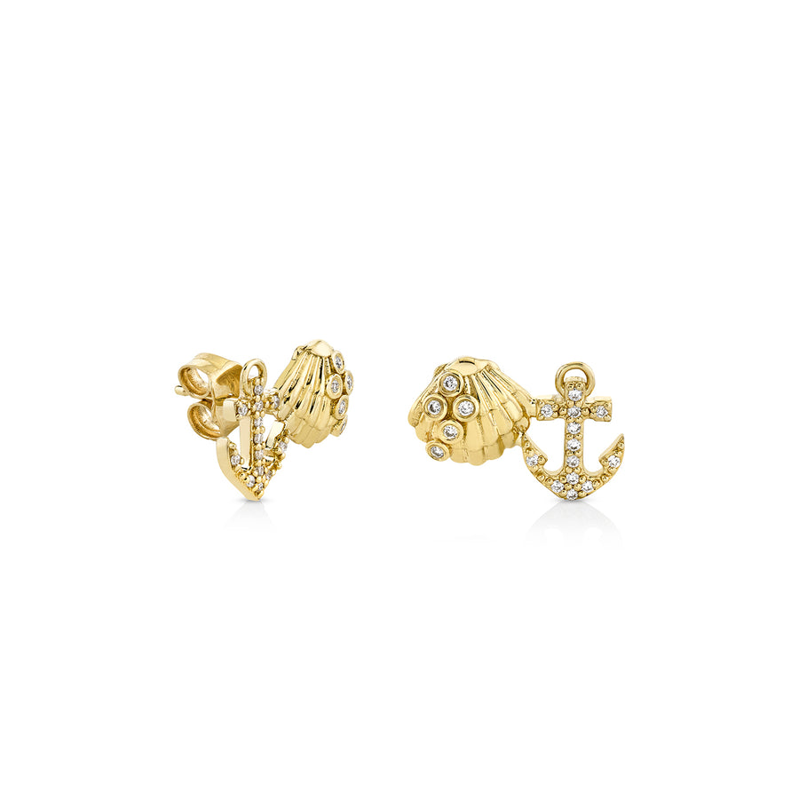 Gold & Diamond Anchor Shell Cluster Stud - Sydney Evan Fine Jewelry