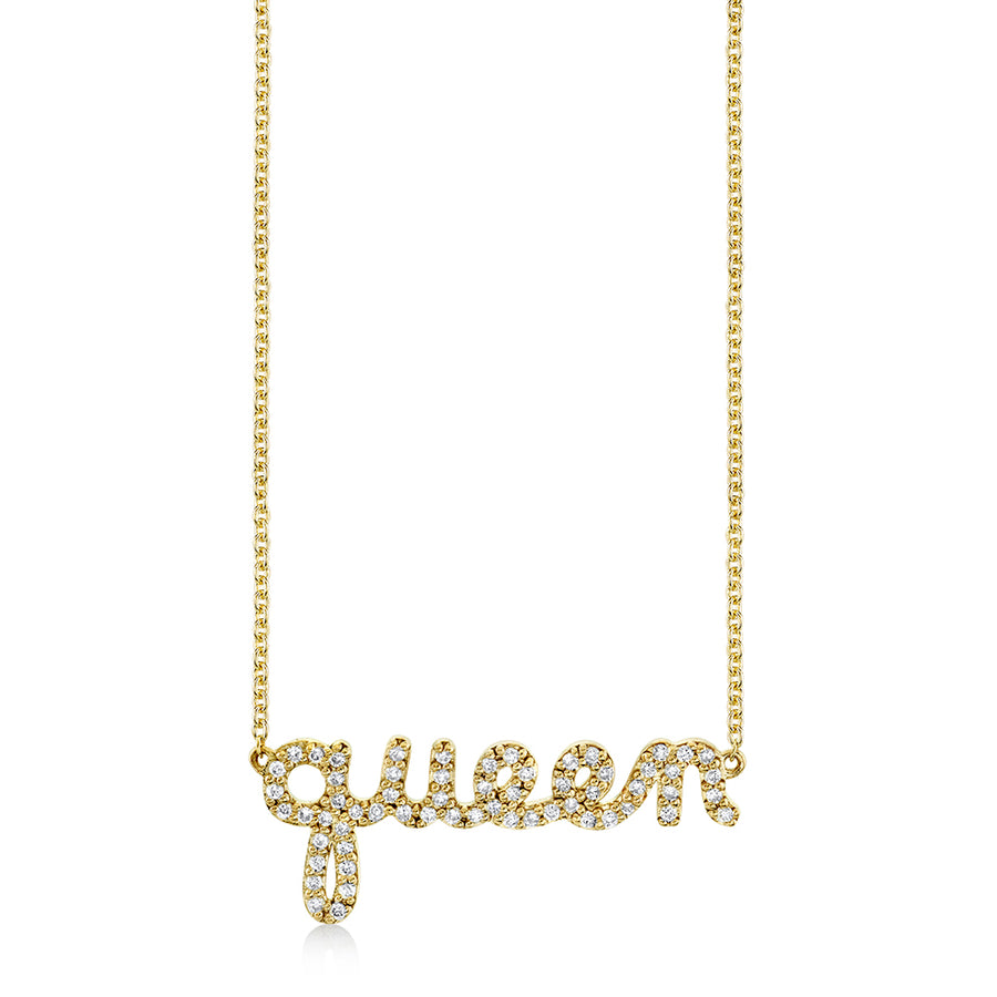 Gold & Diamond Queen Script Necklace - Sydney Evan Fine Jewelry