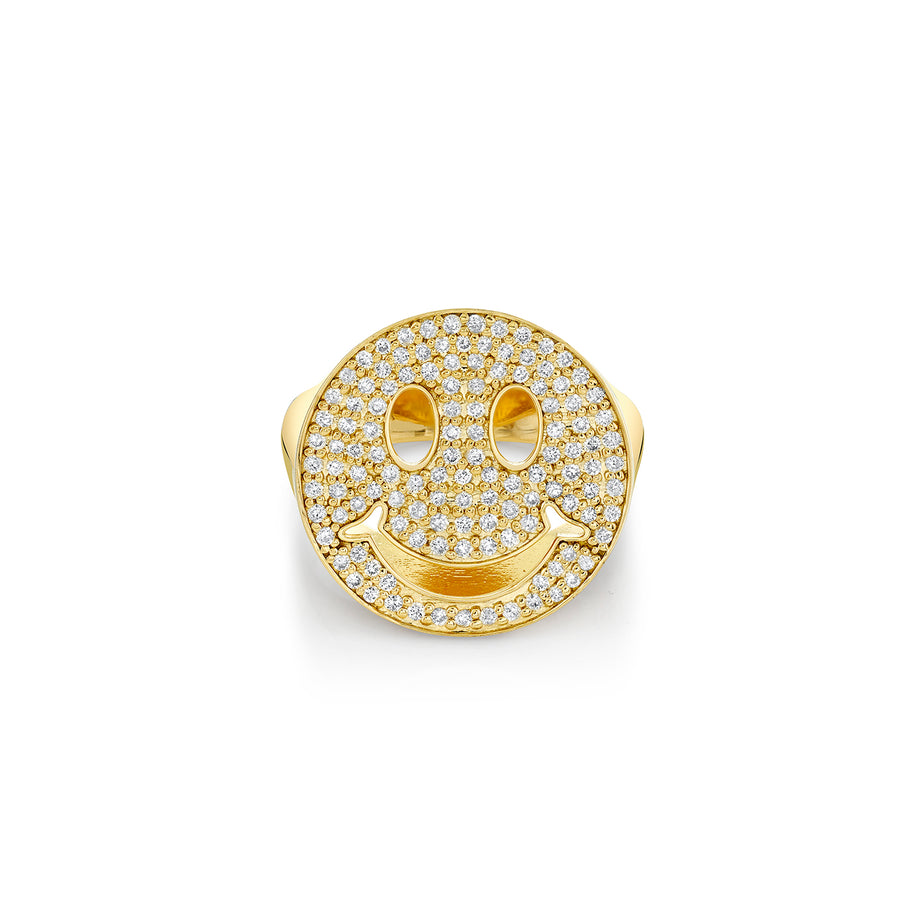 Gold & Diamond Large Happy Face Signet Ring - Sydney Evan Fine Jewelry