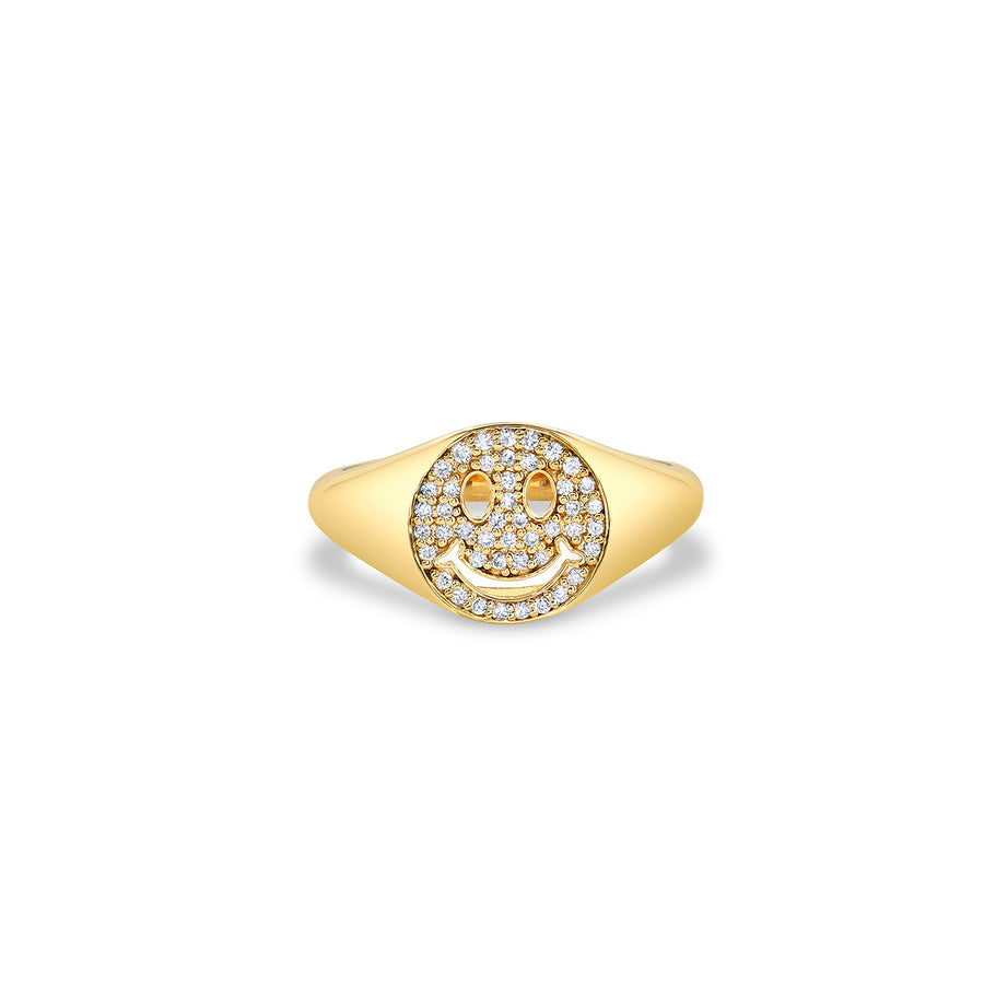 Gold & Diamond Small Happy Face Signet Ring - Sydney Evan Fine Jewelry