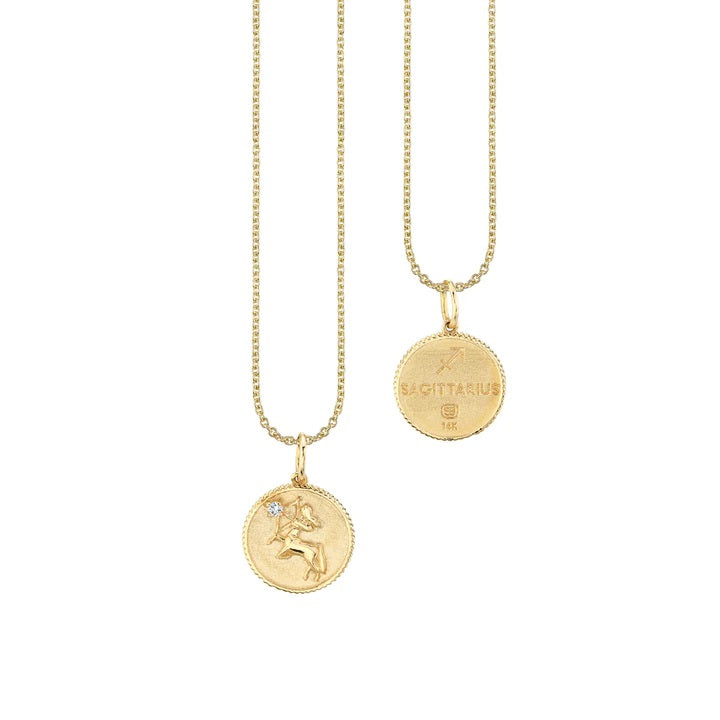 Gold & Diamond Sagittarius Zodiac Medallion - Sydney Evan Fine Jewelry