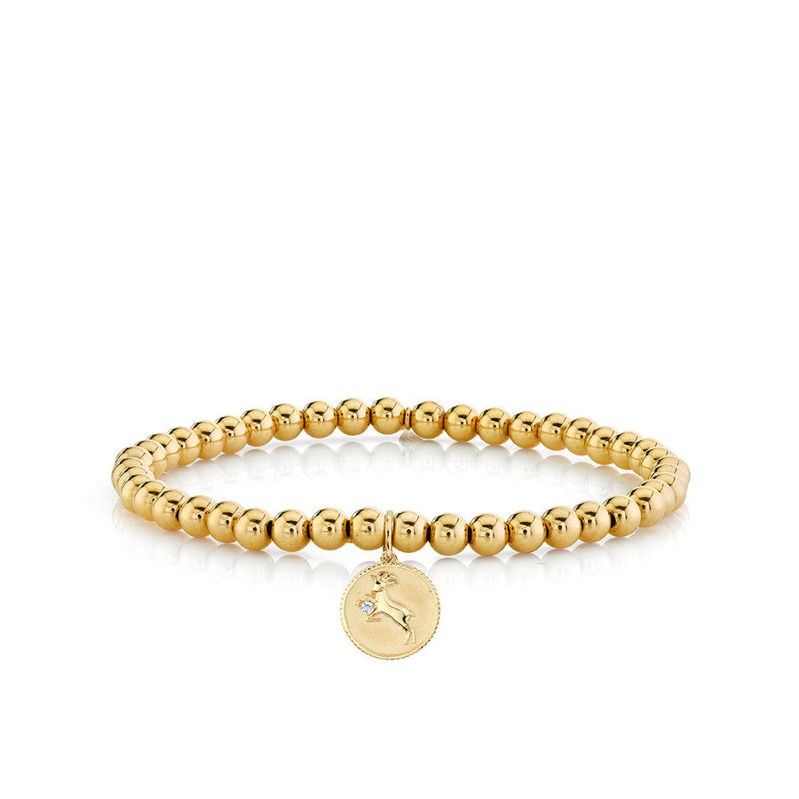 Gold & Diamond Small Zodiac Medallion on Gold Beads - Sydney Evan Fine Jewelry