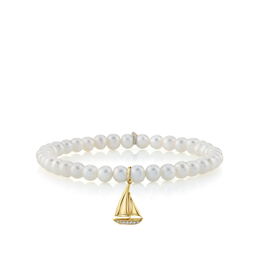 Gold & Diamond Sailboat on Pearls - Sydney Evan Fine Jewelry
