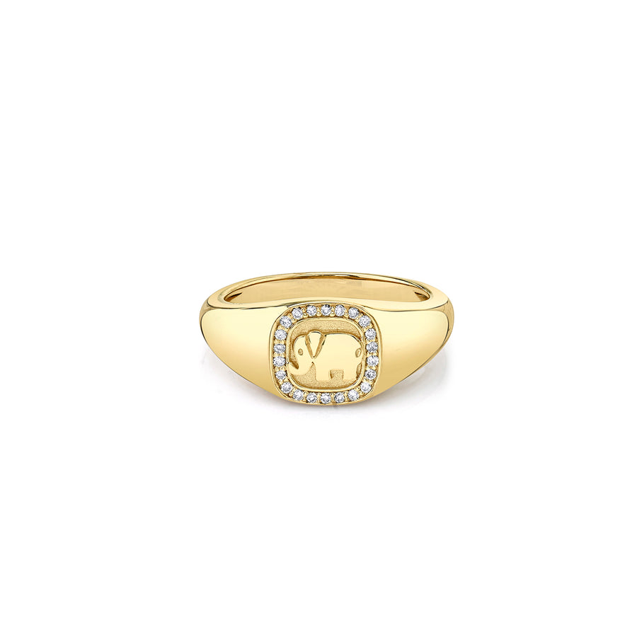 Gold & Diamond Elephant Icon Signet Ring - Sydney Evan Fine Jewelry