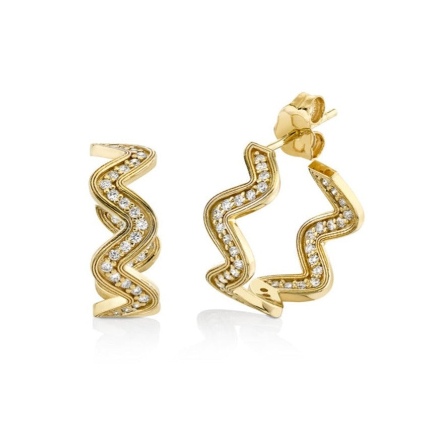 Gold & Diamond Wavy Medium Hoops - Sydney Evan Fine Jewelry