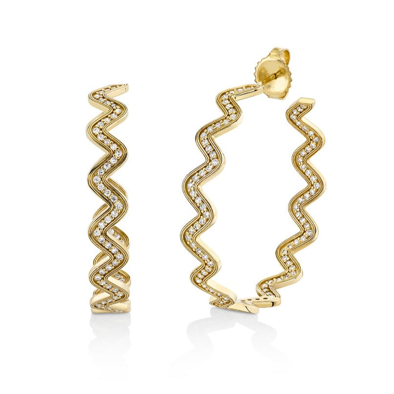 Gold & Diamond Wavy Large Hoops - Sydney Evan Fine Jewelry