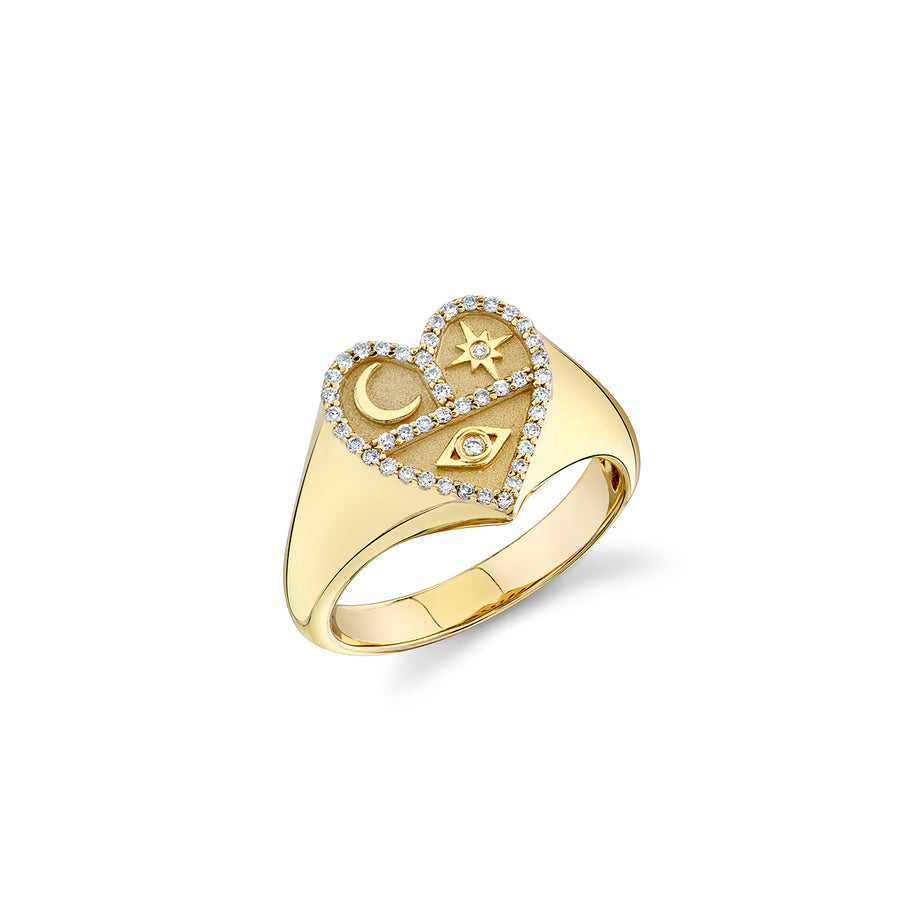 Gold & Diamond Small Heart Tricon Signet Ring - Sydney Evan Fine Jewelry