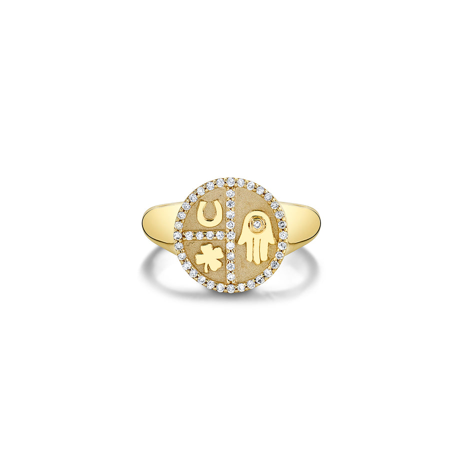 Gold & Diamond Small Disc Tricon Signet Ring - Sydney Evan Fine Jewelry
