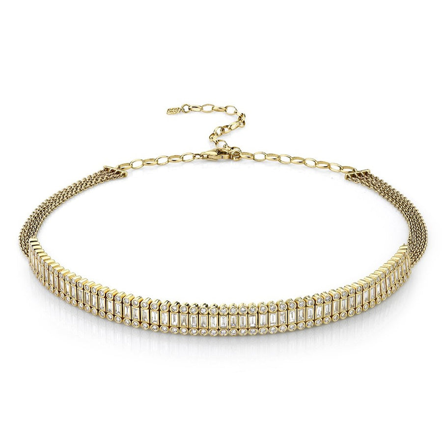 Gold & Diamond Stacked Baguette and Round Bezel Choker - Sydney Evan Fine Jewelry
