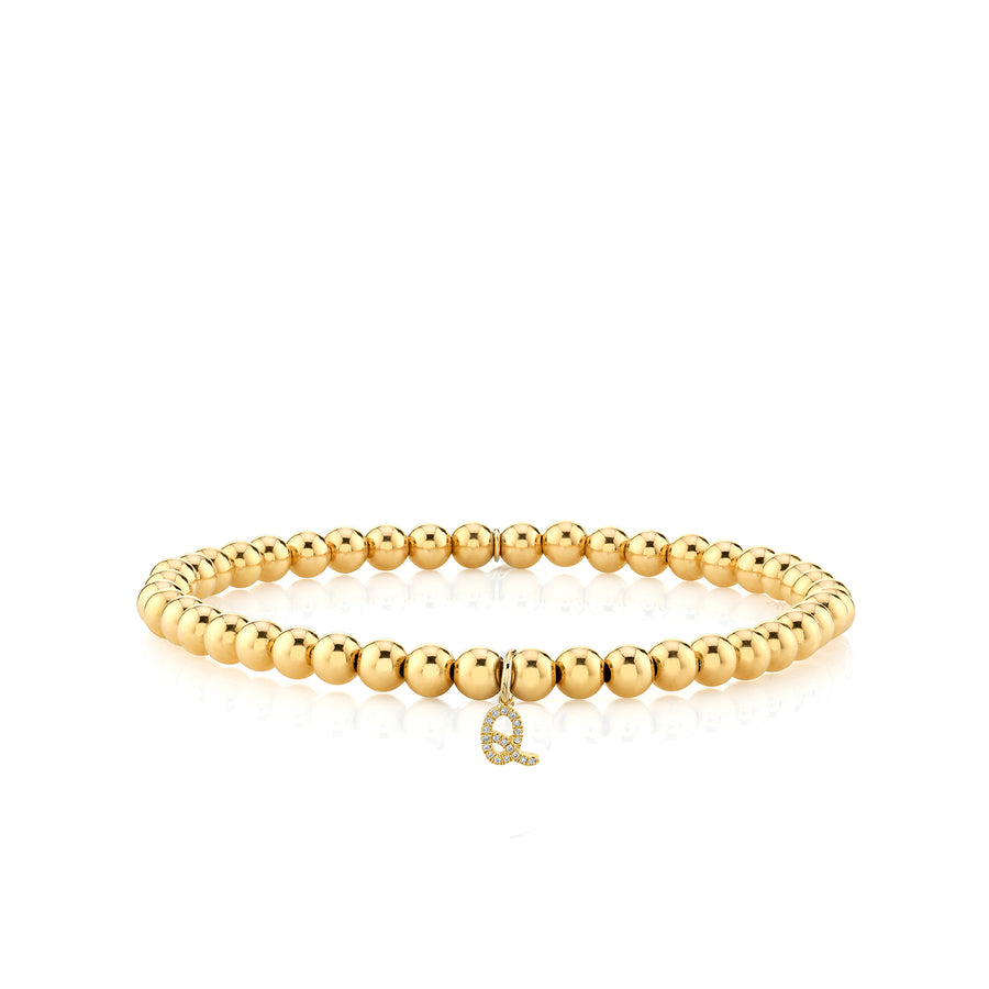 Gold & Diamond Small Initial on Gold Beads - Sydney Evan Fine Jewelry