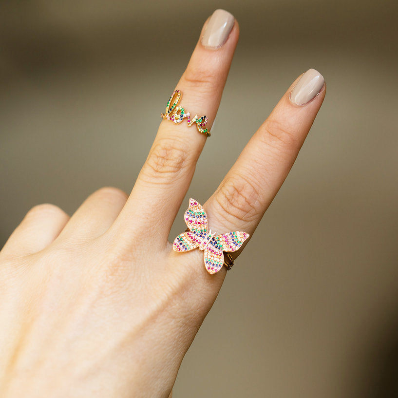 Gold & Rainbow Large Butterfly Ring - Sydney Evan Fine Jewelry