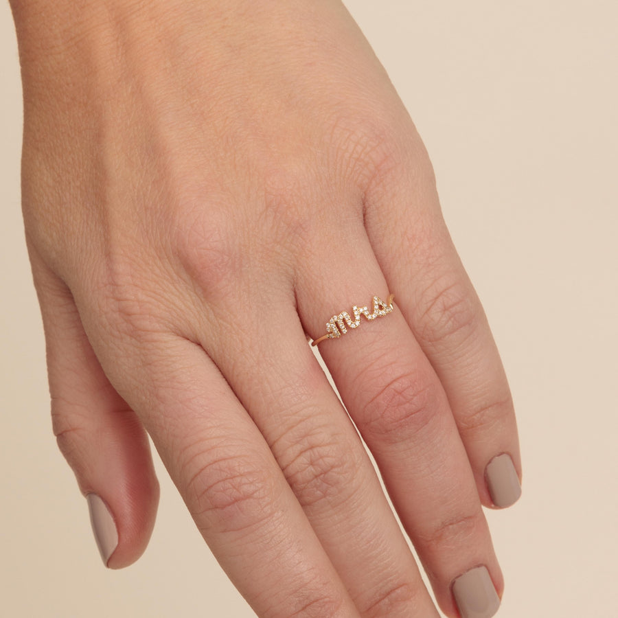Gold & Pavé Diamond Mrs. Ring - Sydney Evan Fine Jewelry
