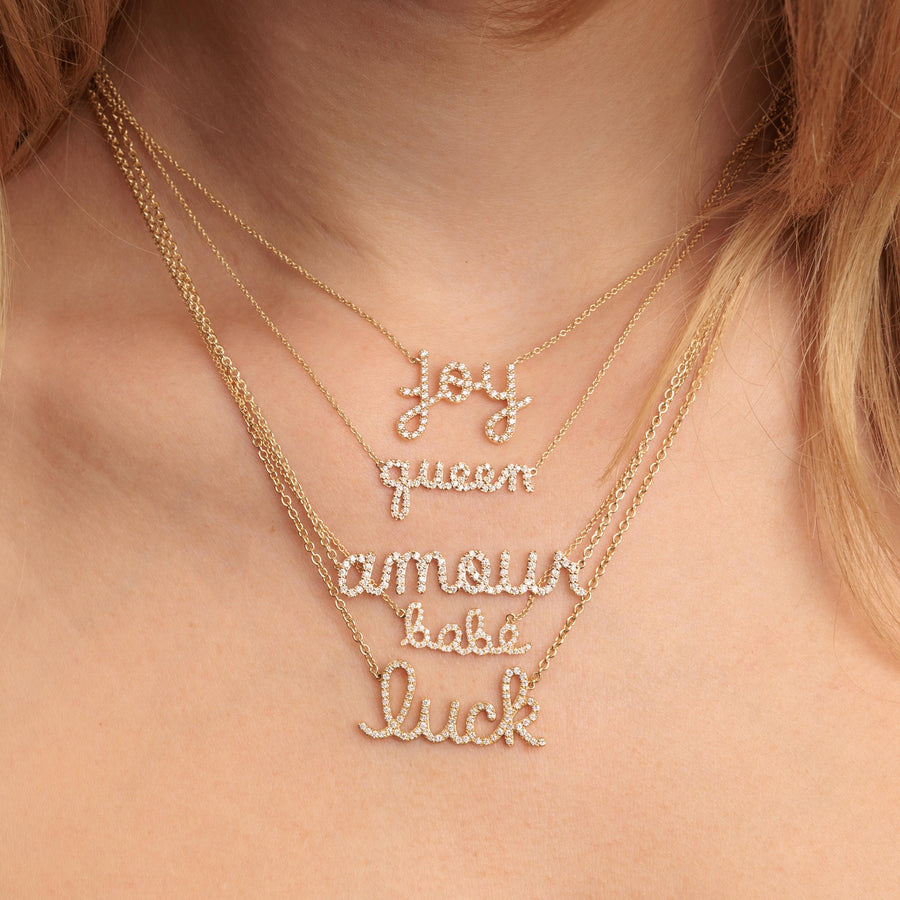 Gold & Diamond Large Amour Script Necklace - Sydney Evan Fine Jewelry