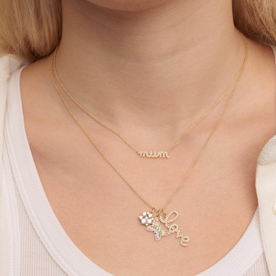 Gold & Diamond Mum Script Necklace - Sydney Evan Fine Jewelry