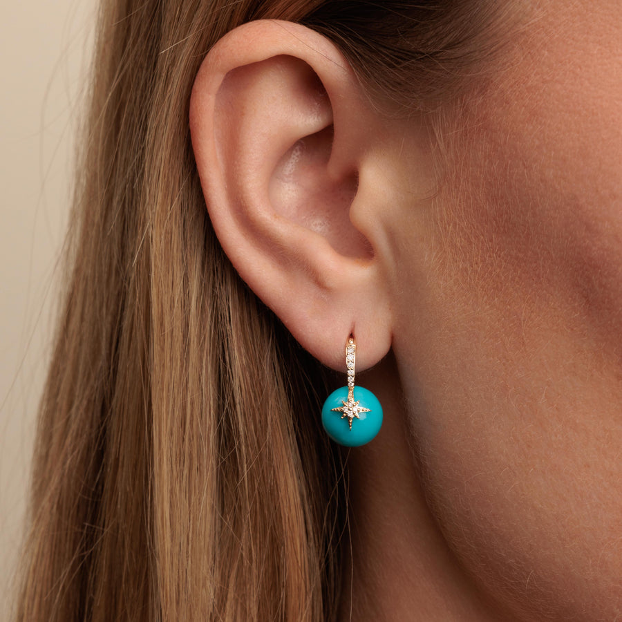 Gold & Diamond Starburst Turquoise Earrings - Sydney Evan Fine Jewelry